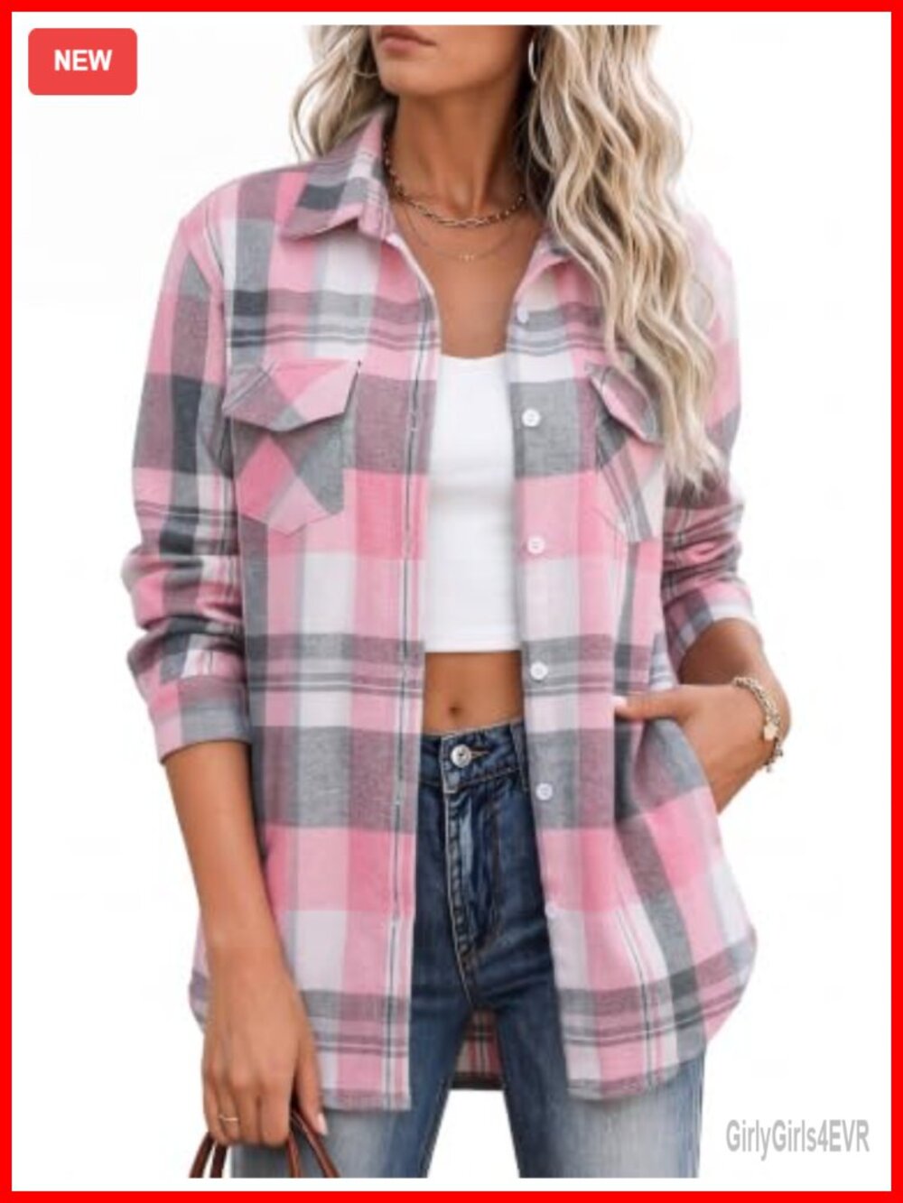 Zeagoo Flannel Shirt Plaid Button Down Shacket Long Sleeve Top